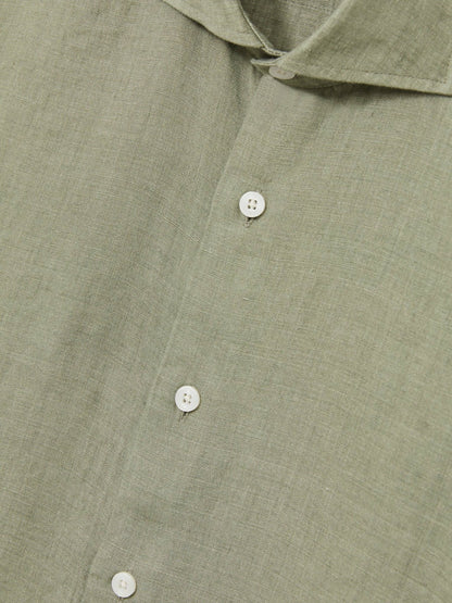 Linen Button-Through Shirt in Thyme Green | Reiss Men Best Seller