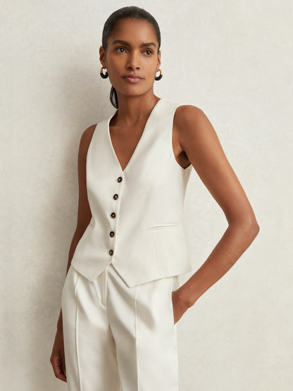Single Breasted Tailored Waistcoat in Cream | Reiss Women New