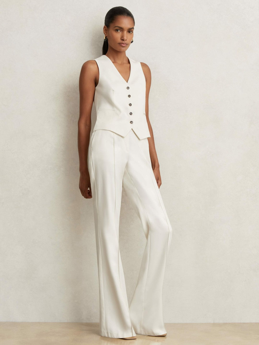 Single Breasted Tailored Waistcoat in Cream | Reiss Women New