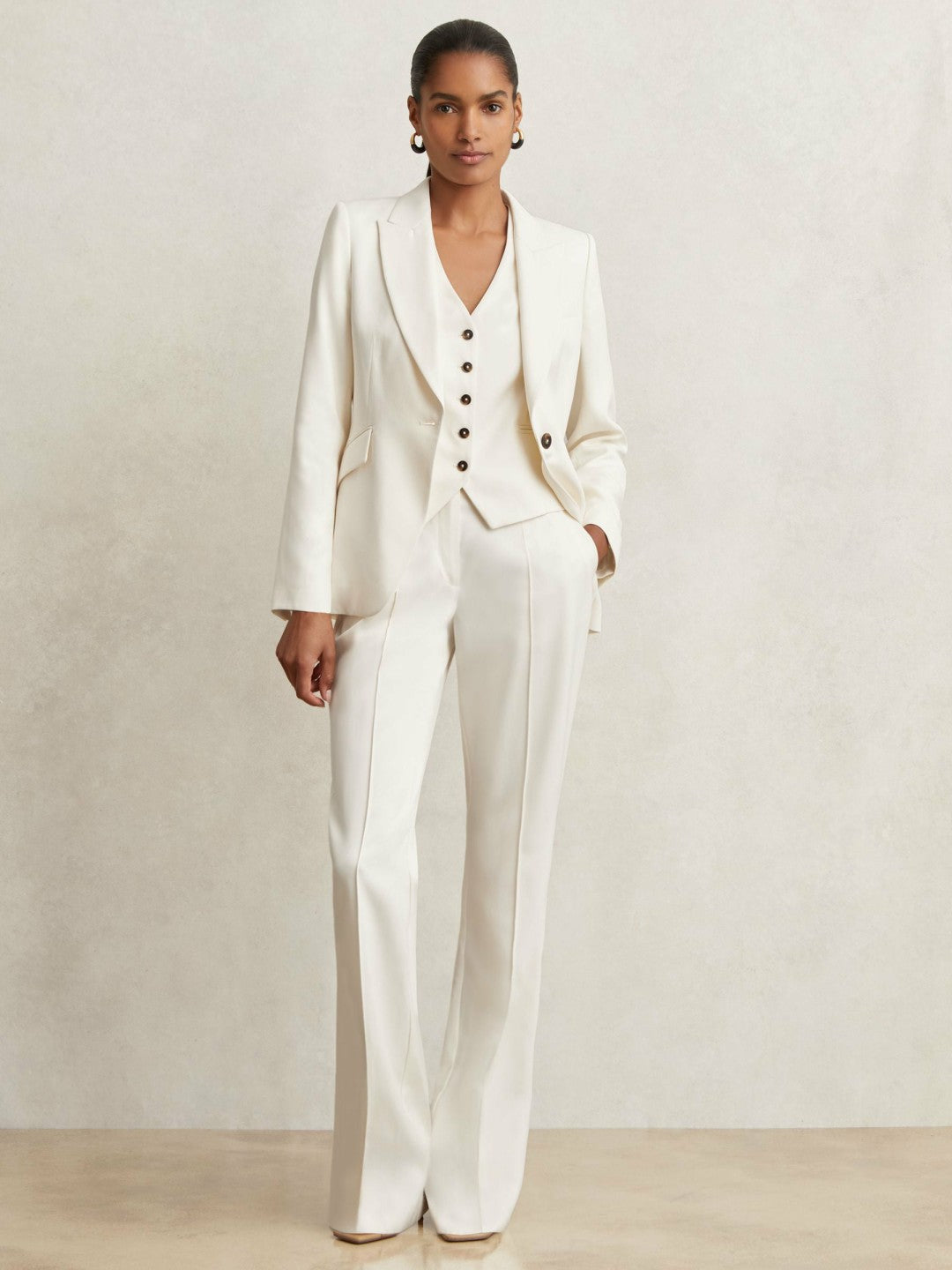 Single Breasted Tailored Waistcoat in Cream | Reiss Women New