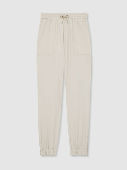Drawstring Technical Cuffed Trousers in Stone | Reiss Men Recommended