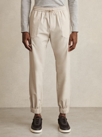 Drawstring Technical Cuffed Trousers in Stone | Reiss Men Recommended