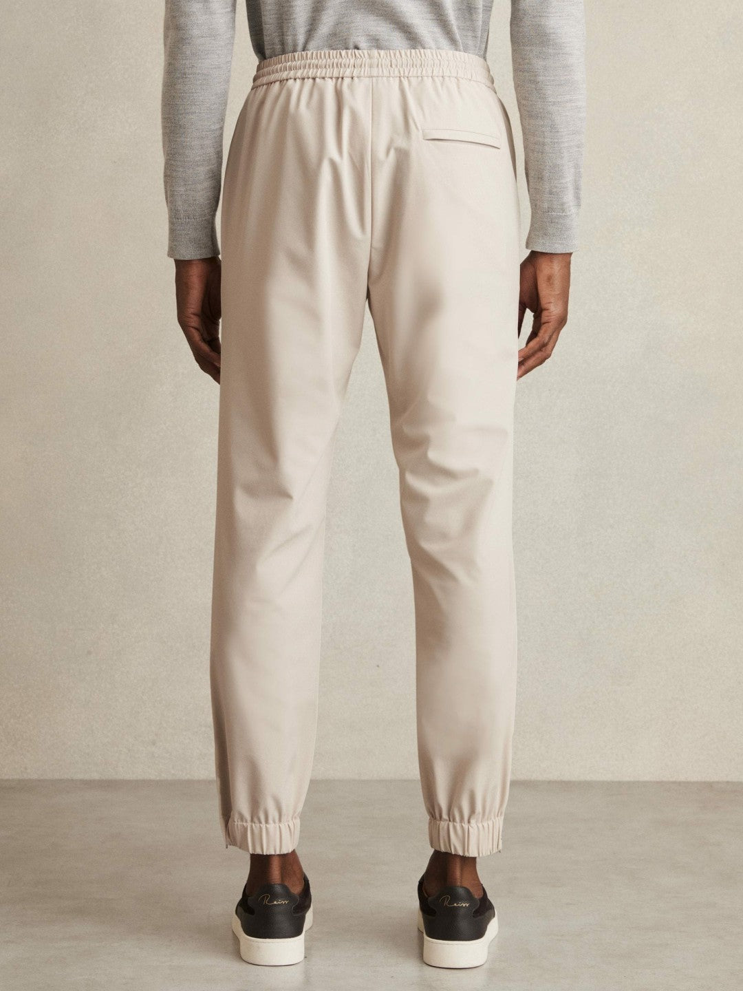 Drawstring Technical Cuffed Trousers in Stone | Reiss Men Recommended
