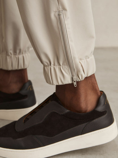 Drawstring Technical Cuffed Trousers in Stone | Reiss Men Recommended
