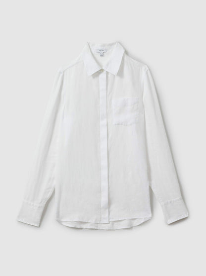 Linen Button-Through Shirt in White | Reiss Women Featured