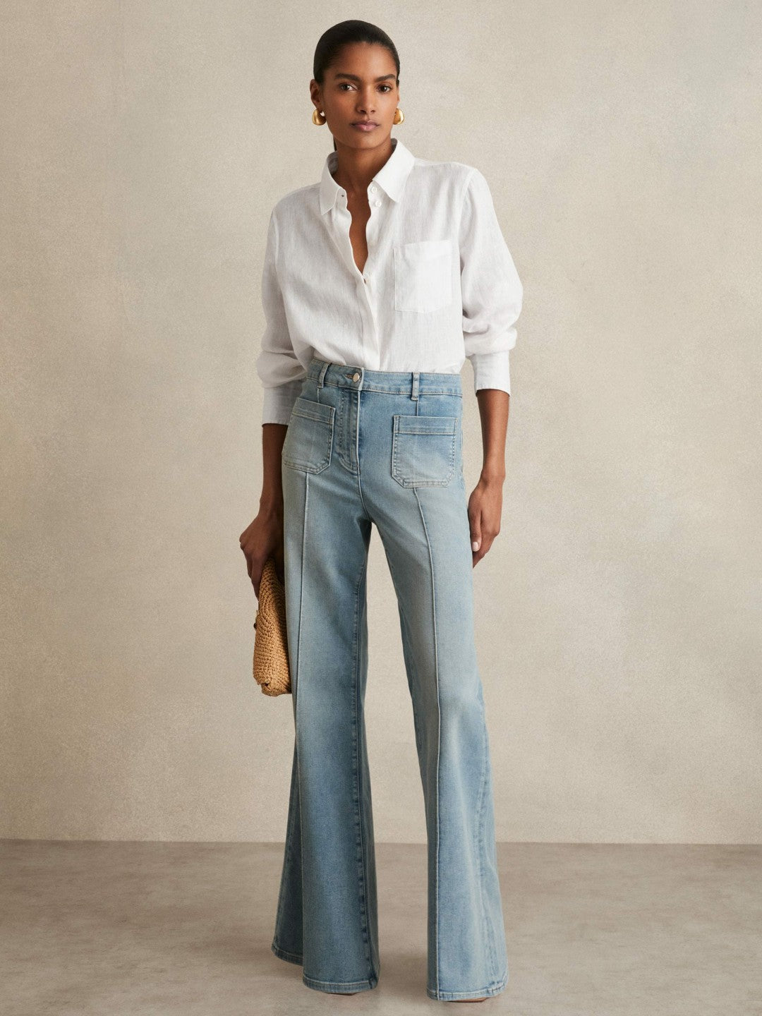 Linen Button-Through Shirt in White | Reiss Women Featured