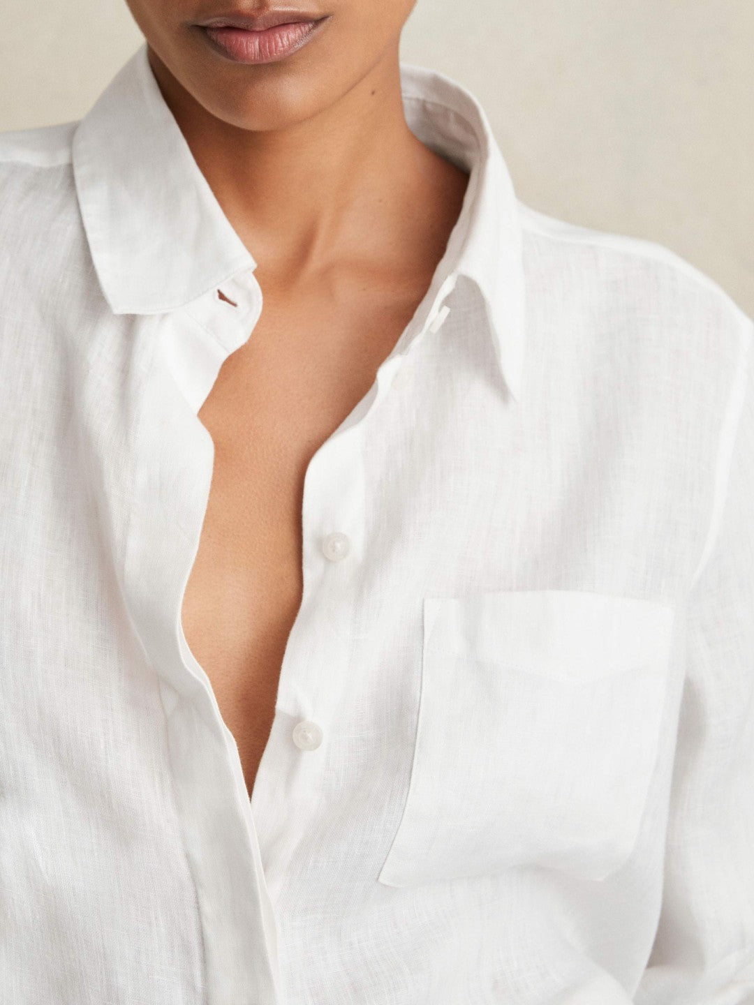 Linen Button-Through Shirt in White | Reiss Women Featured