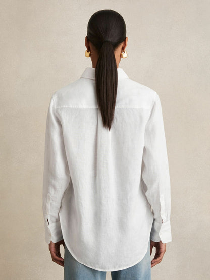 Linen Button-Through Shirt in White | Reiss Women Featured