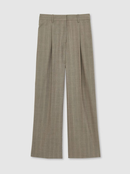 Wool-Blend Wide-Leg Pinstripe Trousers in Grey | Reiss Women New