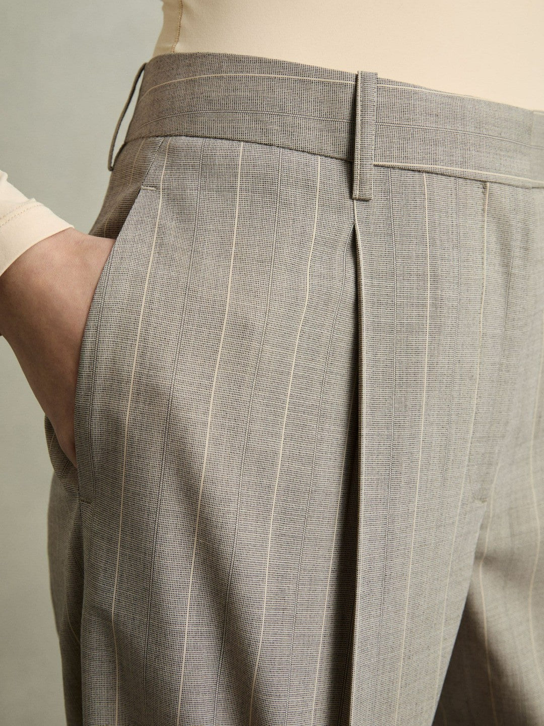 Wool-Blend Wide-Leg Pinstripe Trousers in Grey | Reiss Women New