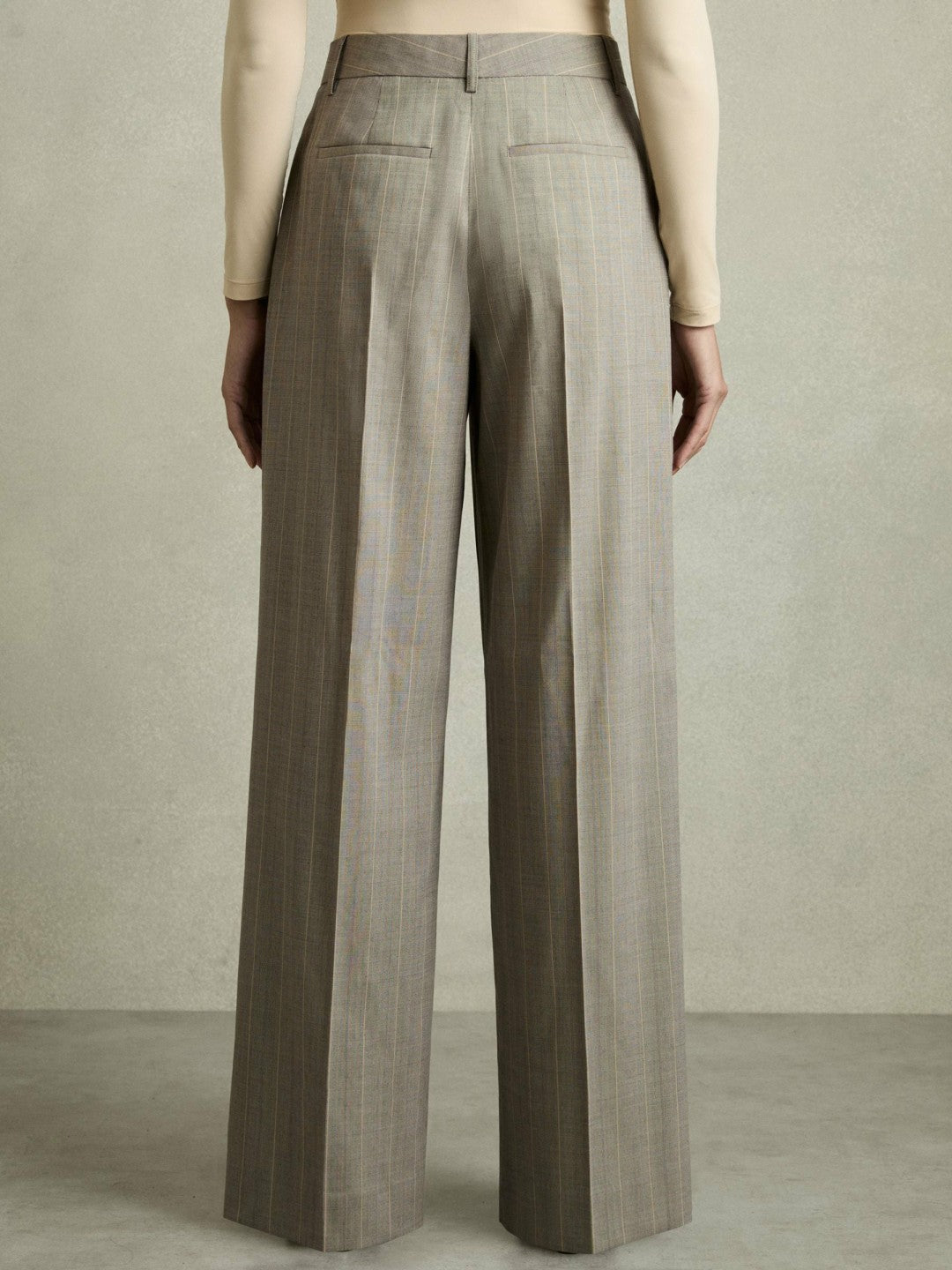 Wool-Blend Wide-Leg Pinstripe Trousers in Grey | Reiss Women New
