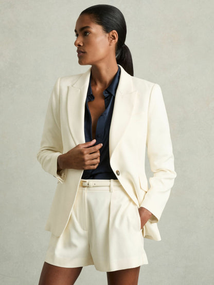 Single-Pleat Tailored Shorts in Cream | Reiss Women New
