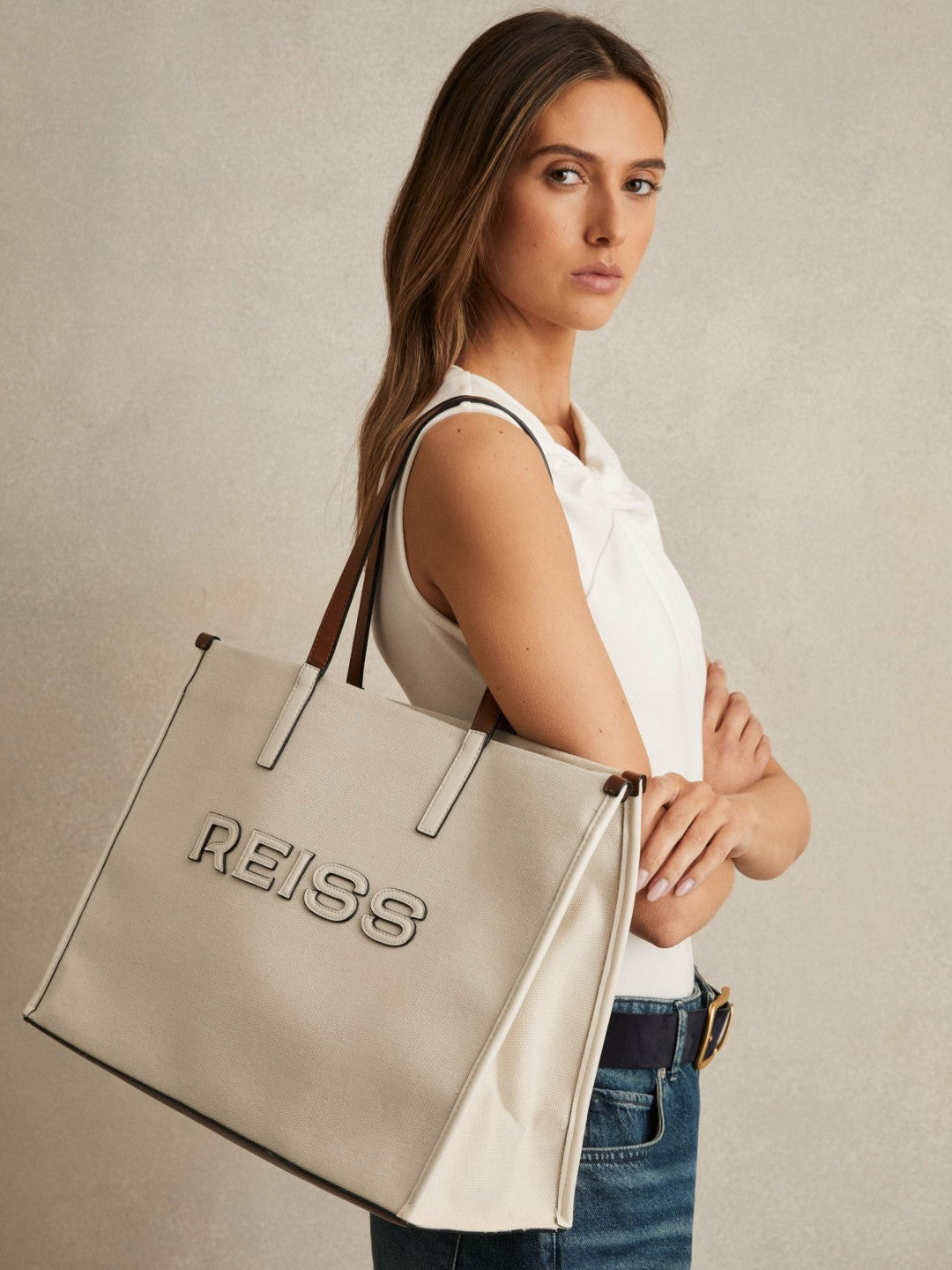 Canvas Logo Tote Bag in Natural | Reiss Women Recommended