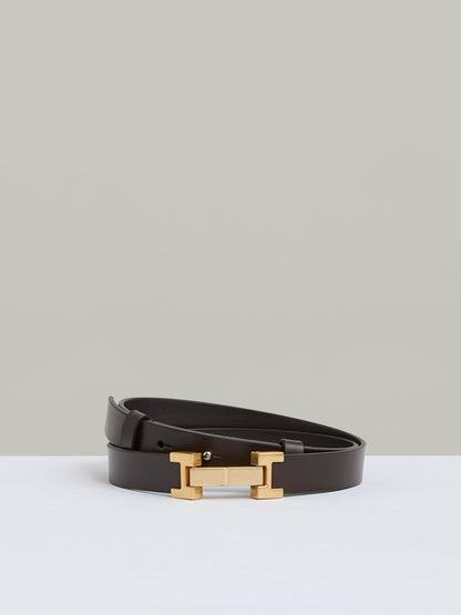 Leather Square Hinge Belt in Chocolate | Reiss Women Best Seller