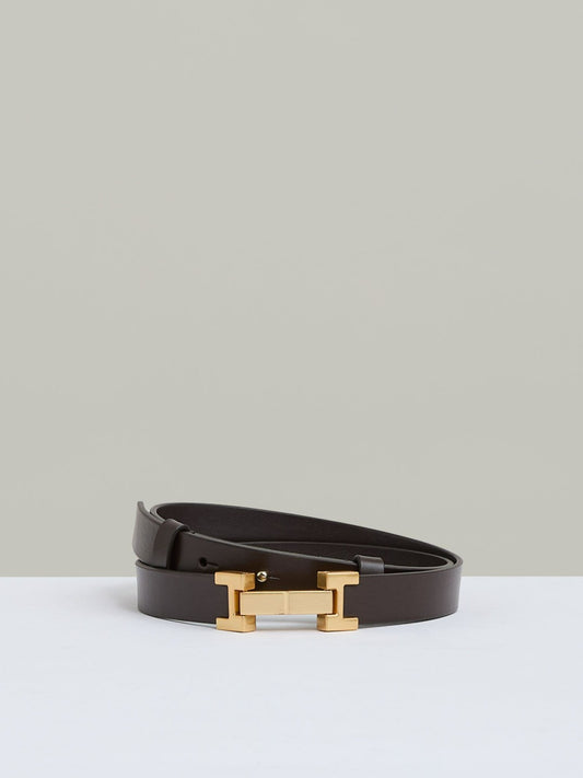 Leather Square Hinge Belt in Chocolate | Reiss Women Best Seller