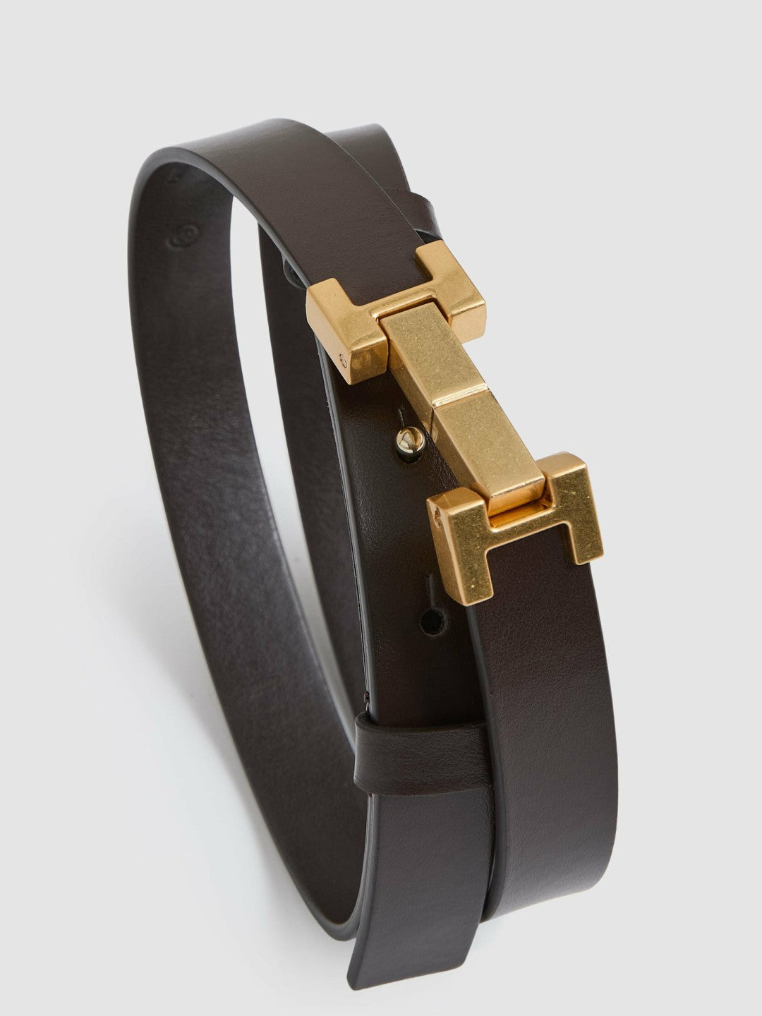 Leather Square Hinge Belt in Chocolate | Reiss Women Best Seller
