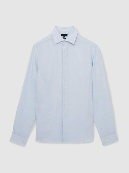 Linen Button-Through Shirt in Pale Blue | Reiss Men Recommended