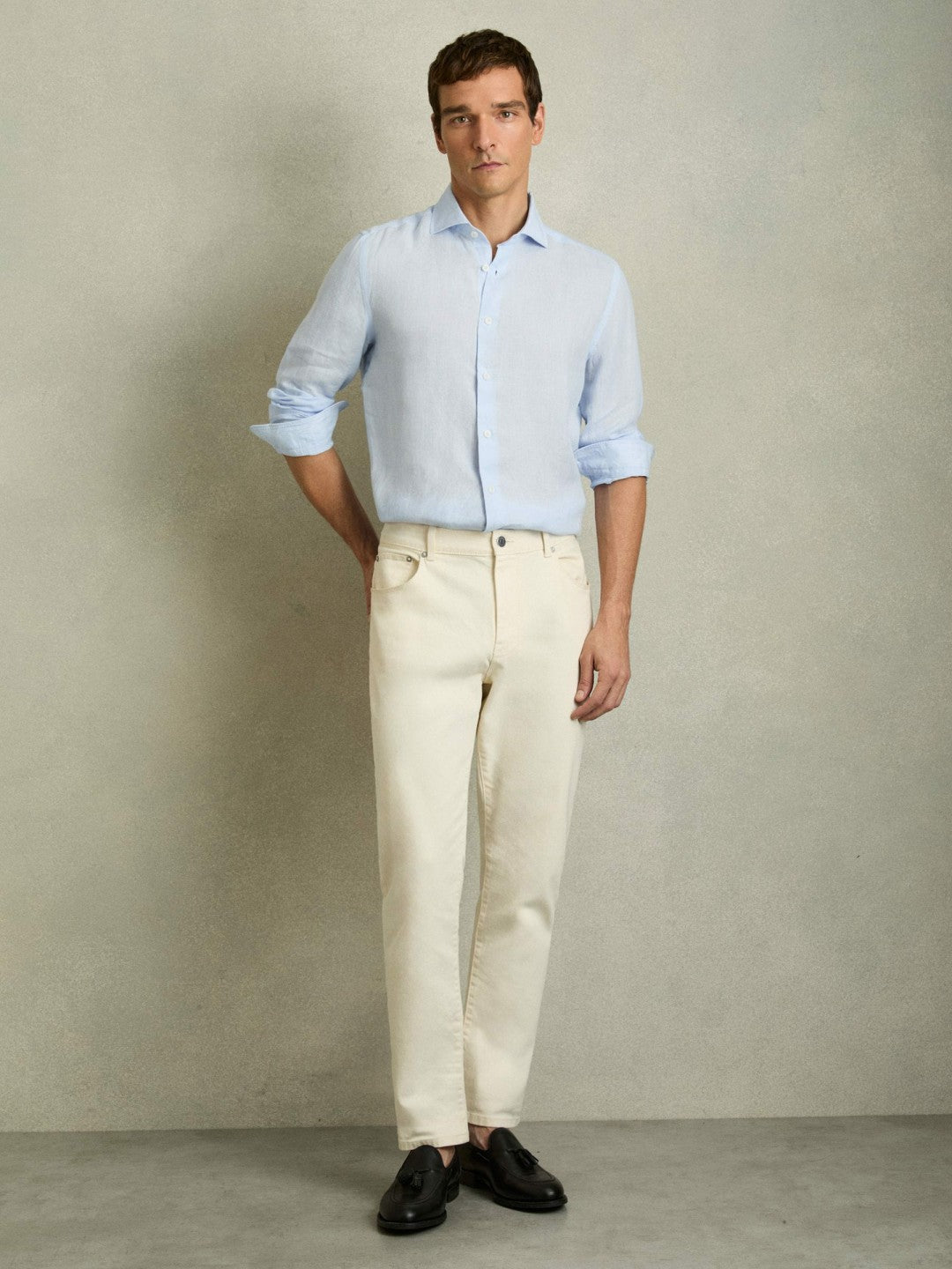 Linen Button-Through Shirt in Pale Blue | Reiss Men Recommended