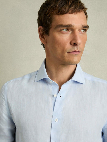 Linen Button-Through Shirt in Pale Blue | Reiss Men Recommended