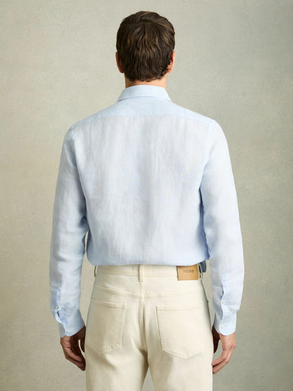 Linen Button-Through Shirt in Pale Blue | Reiss Men Recommended