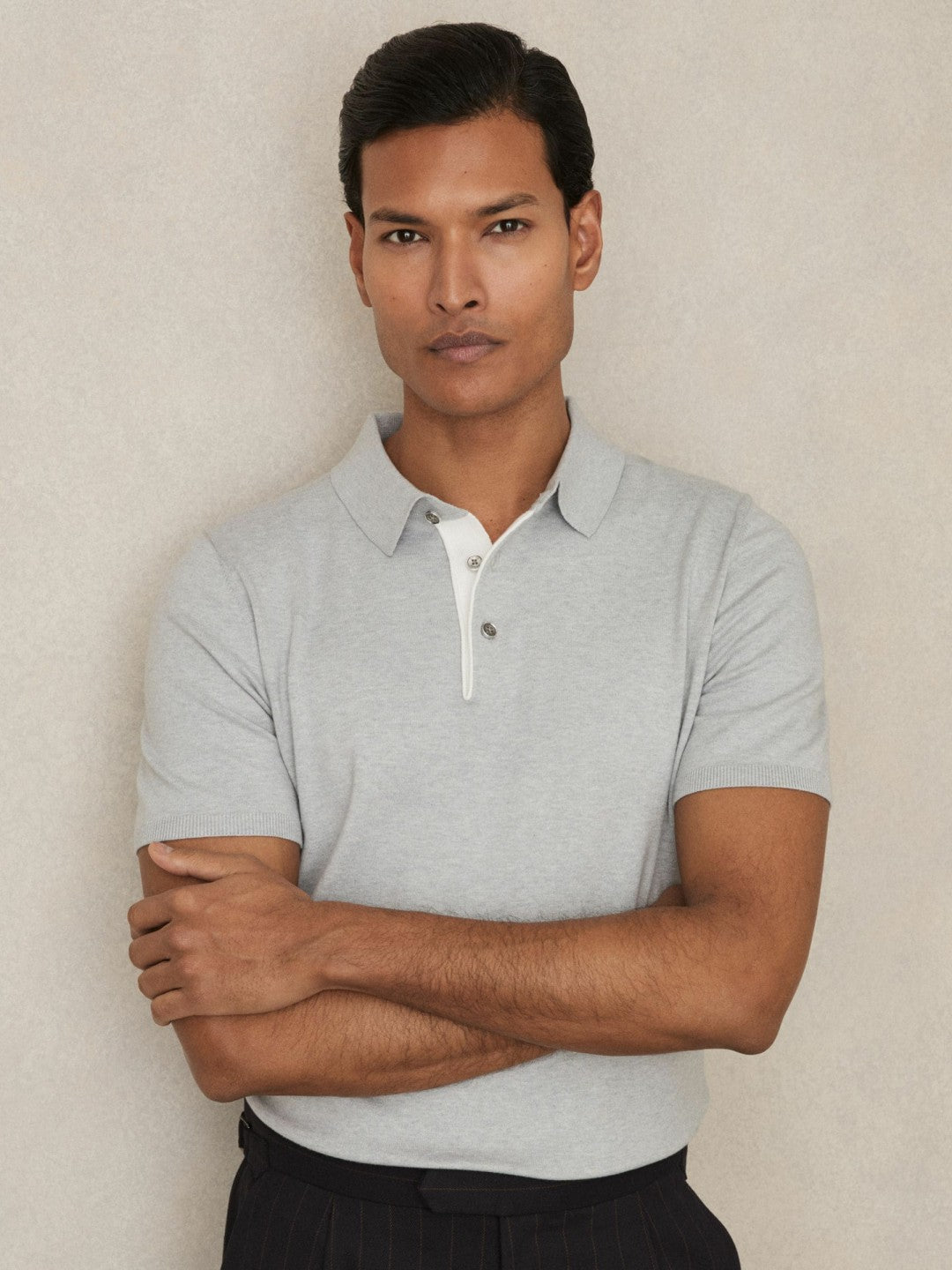 Contrast-Placket Polo Shirt With Cotton in Washed Sage Green | Reiss Men Premium