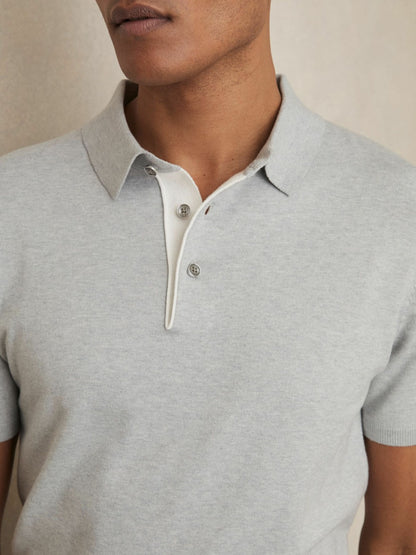 Contrast-Placket Polo Shirt With Cotton in Washed Sage Green | Reiss Men Premium