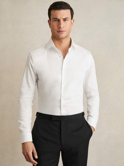 Regular Fit Cotton Sateen Shirt in White | Reiss Men Best Seller