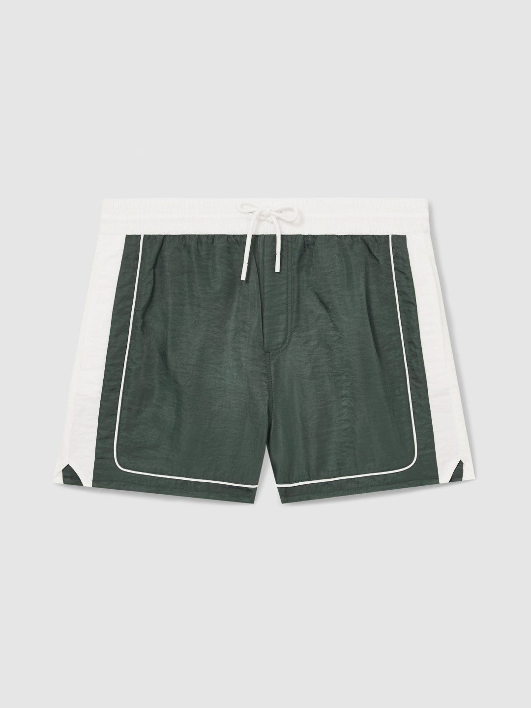 Colour-Block Piped-Trim Swim Shorts in Dark Green/White | Reiss Men Featured