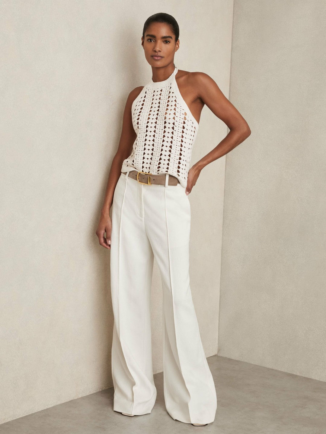 Cotton Crochet Halterneck Vest Top in White | Reiss Women Trending