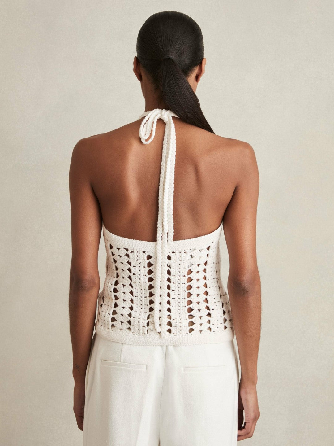 Cotton Crochet Halterneck Vest Top in White | Reiss Women Trending
