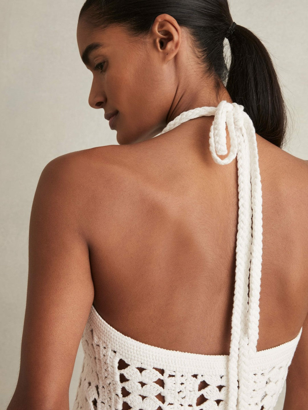 Cotton Crochet Halterneck Vest Top in White | Reiss Women Trending