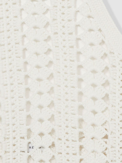 Cotton Crochet Halterneck Vest Top in White | Reiss Women Trending