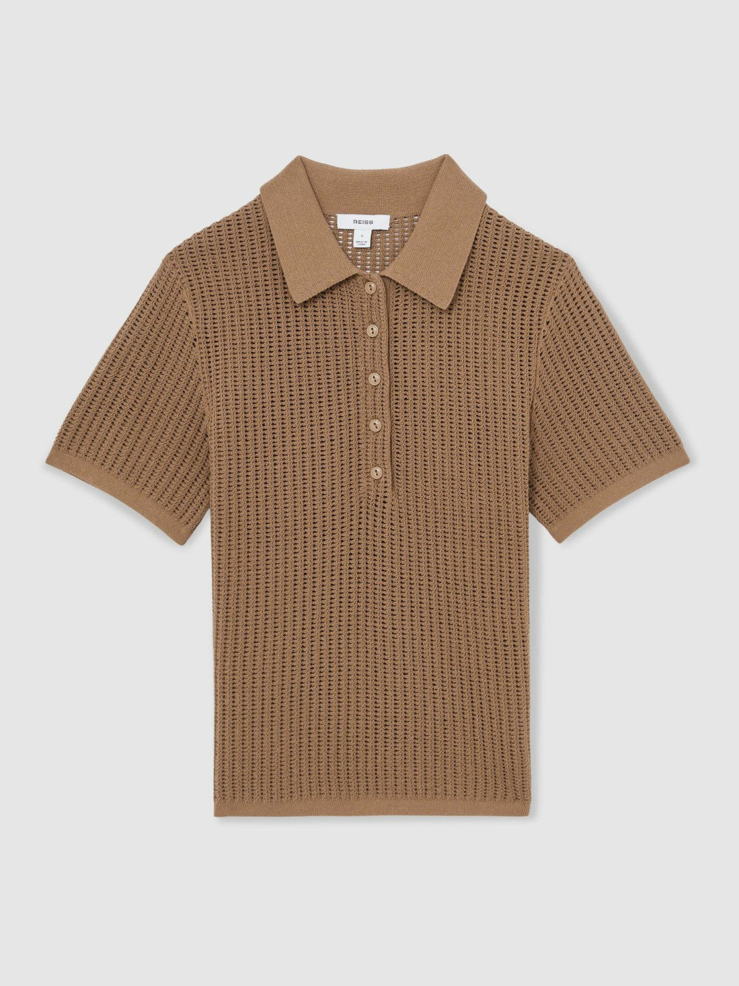 Cotton-Blend Open-Knit Polo Shirt in Tan | Reiss Women Trending