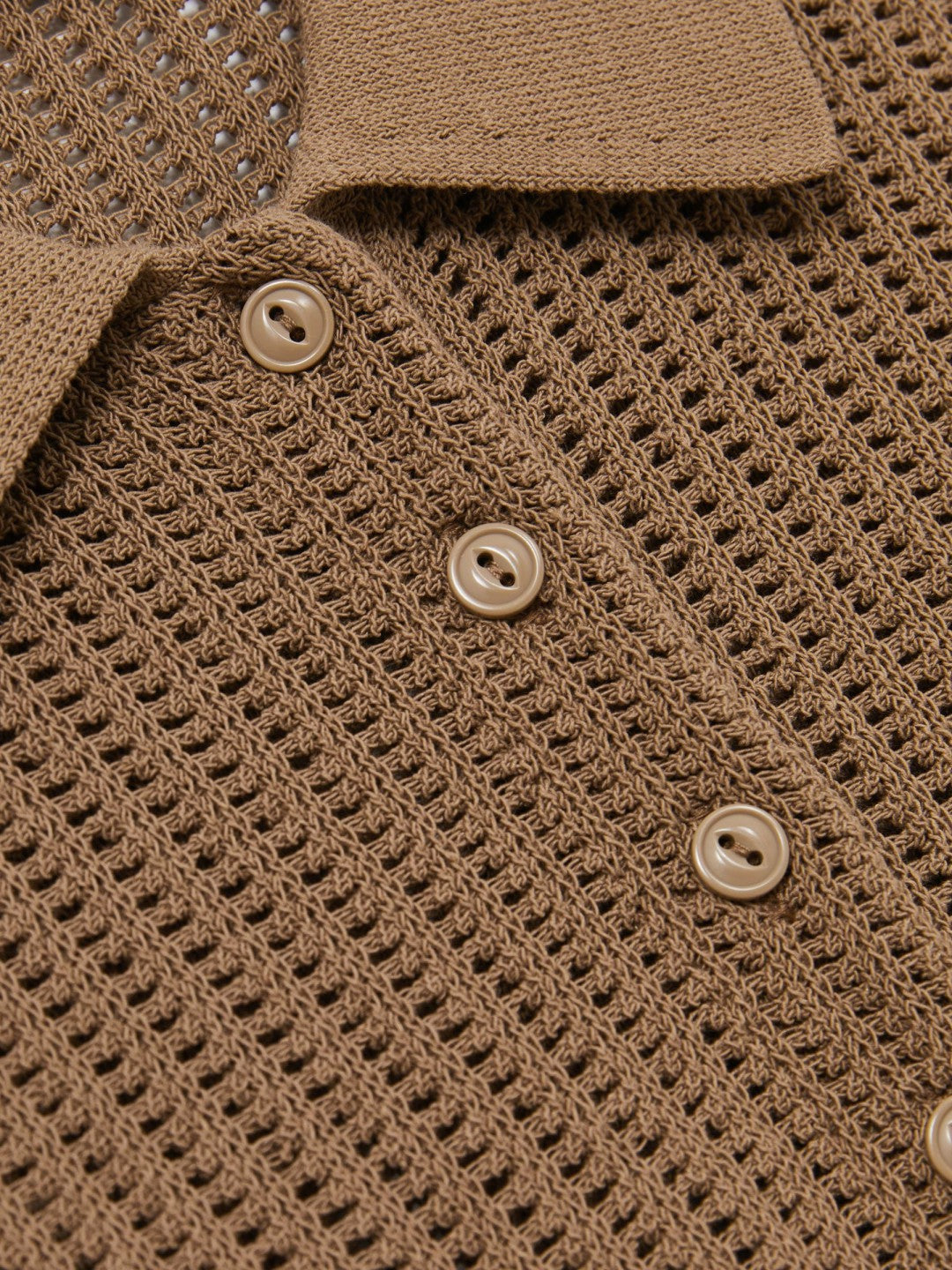 Cotton-Blend Open-Knit Polo Shirt in Tan | Reiss Women Trending