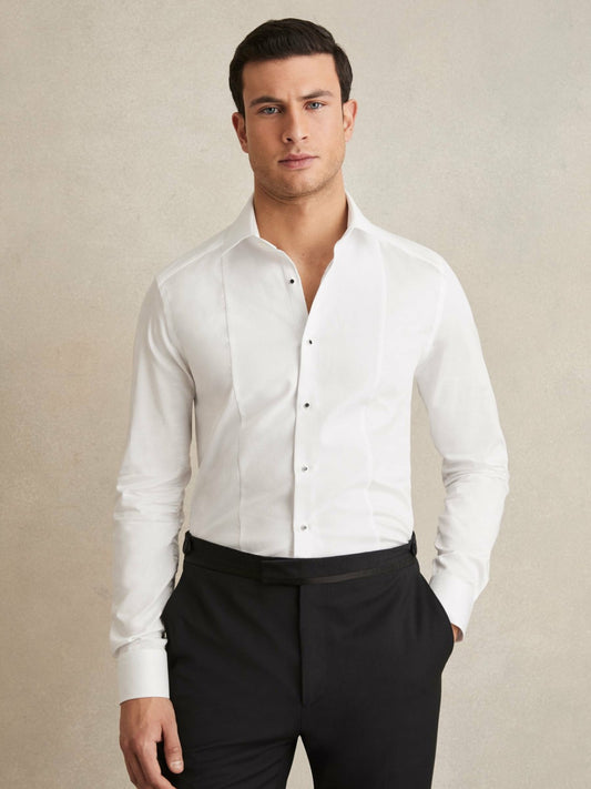 Slim Fit Cotton Dinner Shirt in White | Reiss Men Exclusive