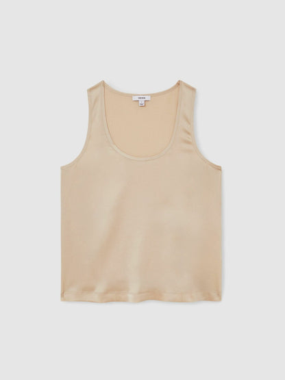 Silk-Front Cami Top in Neutral | Reiss Women Premium