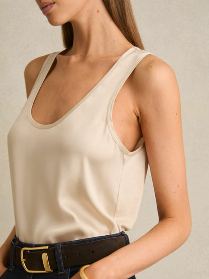 Silk-Front Cami Top in Neutral | Reiss Women Premium