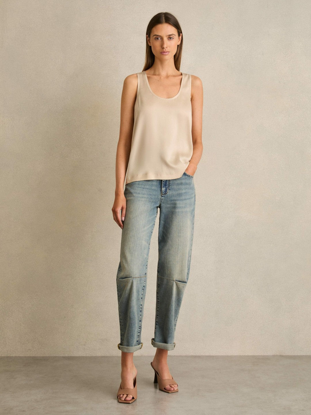 Silk-Front Cami Top in Neutral | Reiss Women Premium