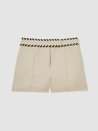 Linen Whipstitch Shorts in Neutral | Reiss Women Trending