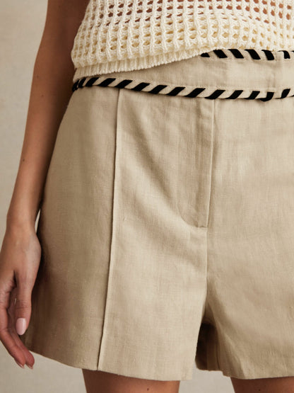 Linen Whipstitch Shorts in Neutral | Reiss Women Trending