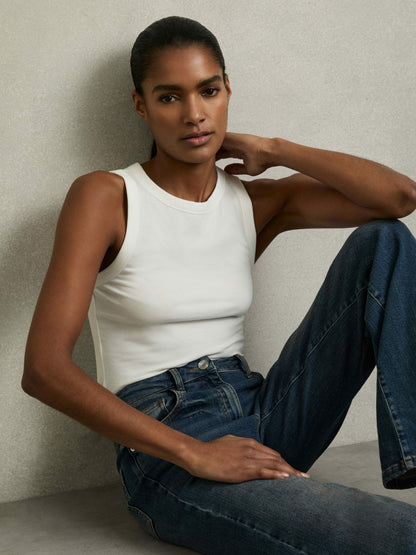 Stretch-Cotton Racerback Vest in White | Reiss Women Best Seller