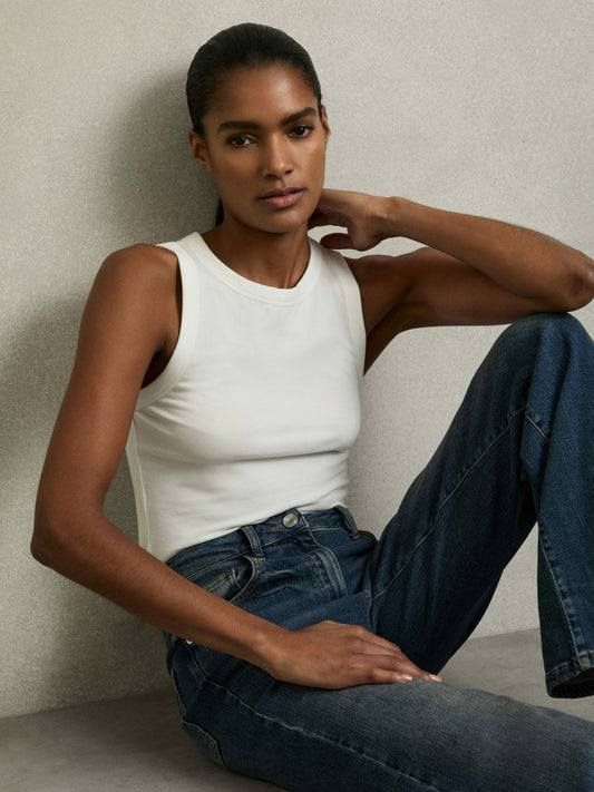Stretch-Cotton Racerback Vest in White | Reiss Women Best Seller
