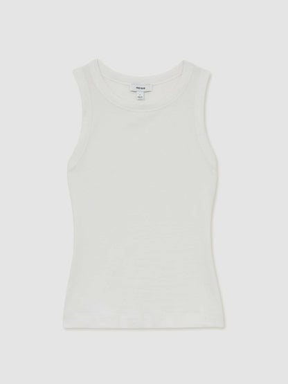 Stretch-Cotton Racerback Vest in White | Reiss Women Best Seller
