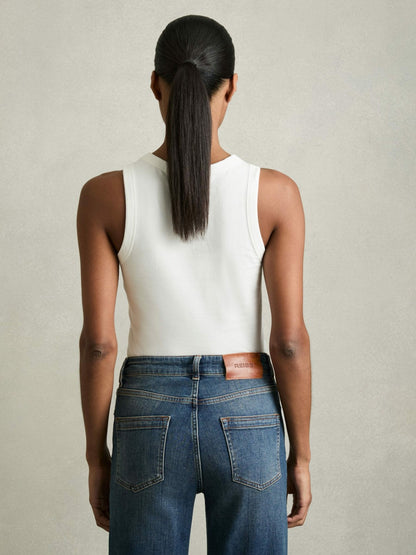 Stretch-Cotton Racerback Vest in White | Reiss Women Best Seller