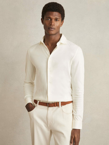 Cotton-Jersey Button-Through Shirt in Ecru | Reiss Men Popular