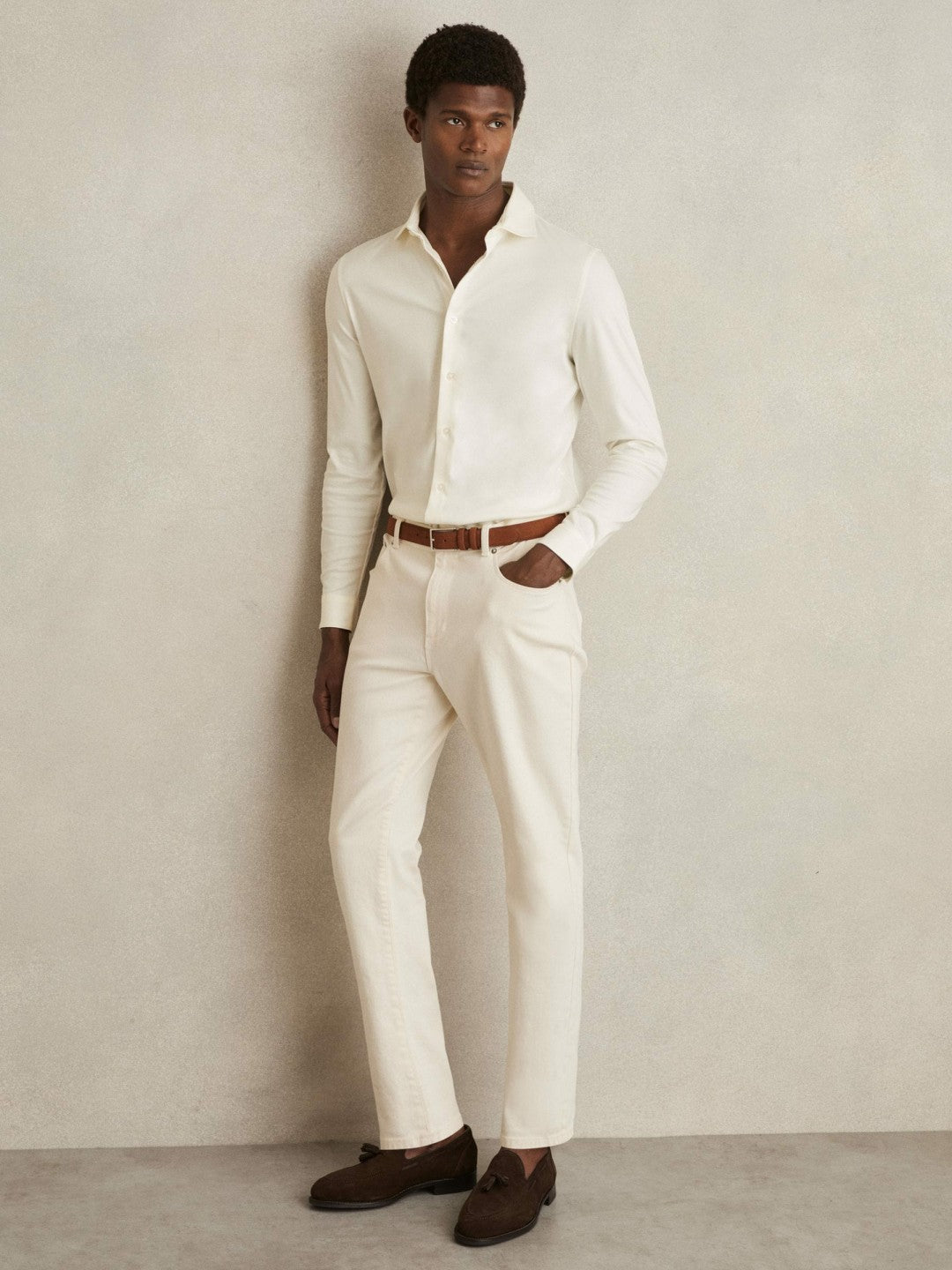 Cotton-Jersey Button-Through Shirt in Ecru | Reiss Men Popular