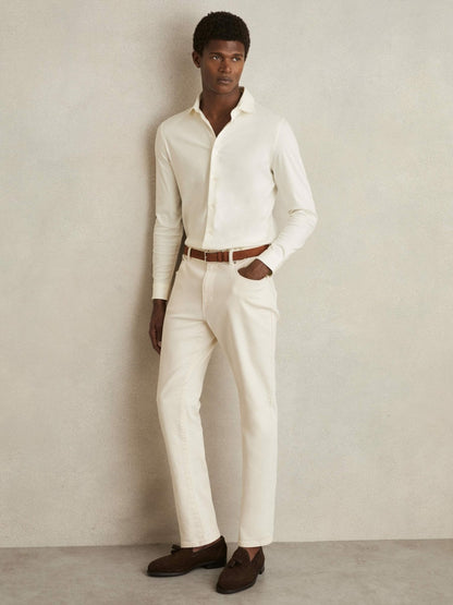 Cotton-Jersey Button-Through Shirt in Ecru | Reiss Men Popular