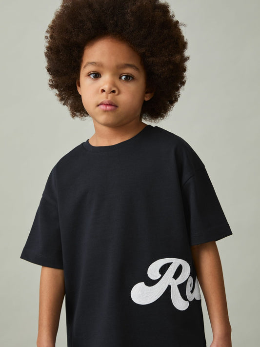 9-13 yrs Cotton Script-Logo Oversized T-Shirt in Navy | Reiss Children & Baby Signature