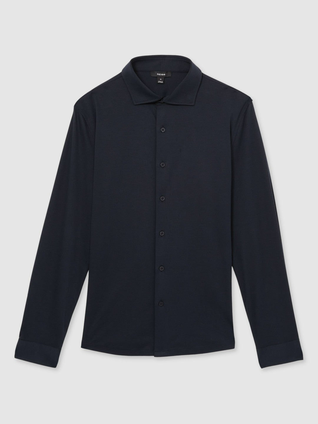 Cotton-Jersey Button-Through Shirt in Navy | Reiss Men Premium