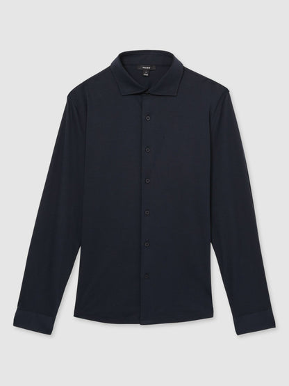 Cotton-Jersey Button-Through Shirt in Navy | Reiss Men Premium